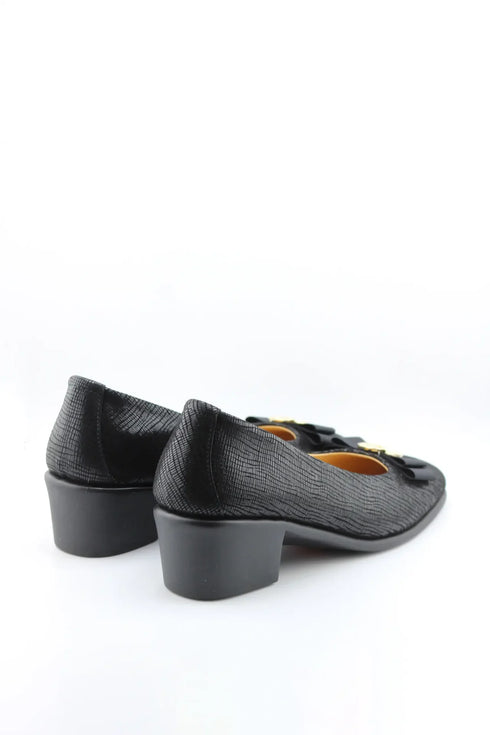 DFC Relax Textured Block Heel Loafers with Bow